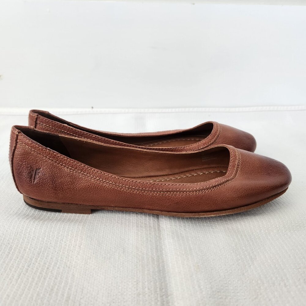 Frye Womens 9M Carson Ballet Flats Shoes Leather Cognac Slip On Round Toe Rustic - Picture 6 of 14